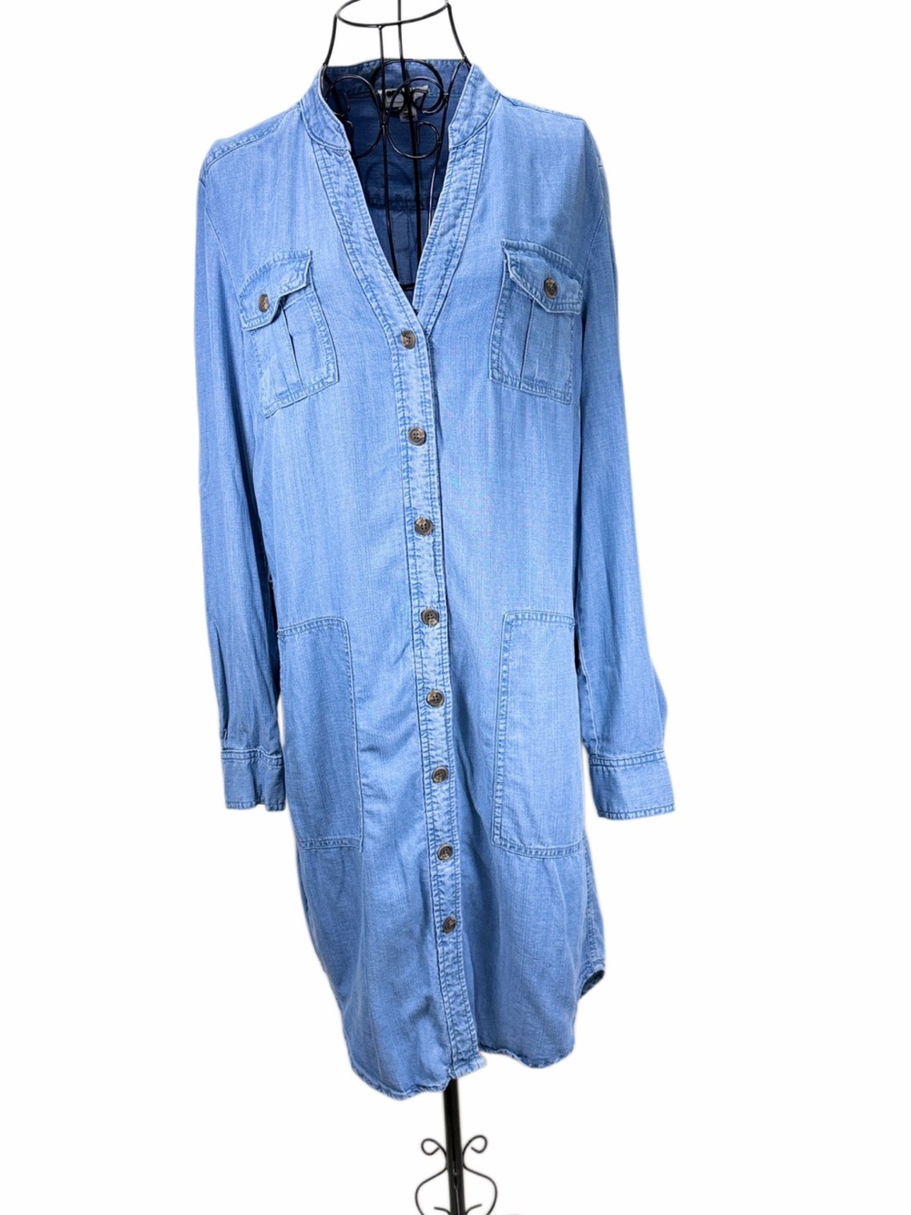 For The Republic Light Blue Denim Top with Label Detail